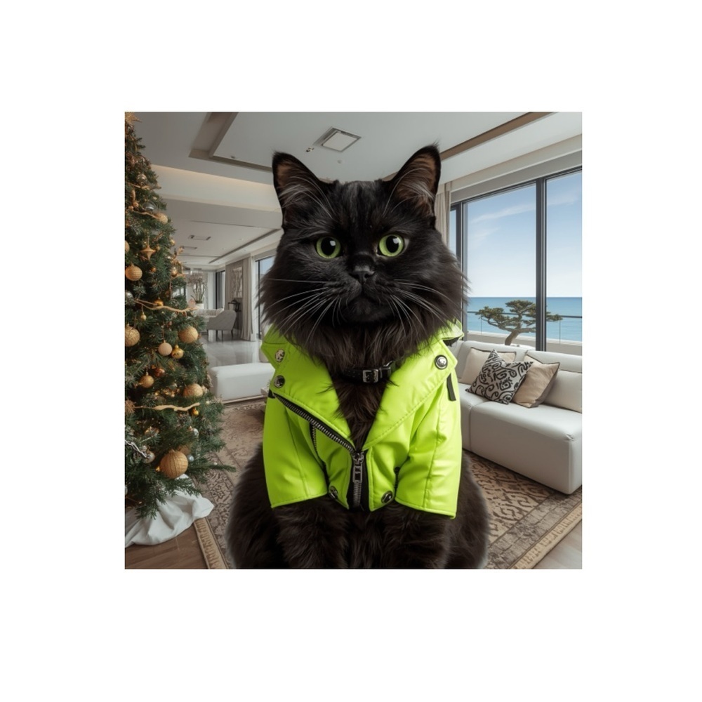 HANDCRAFTED digital art print or poster Vibrant Lime and cat wall art
